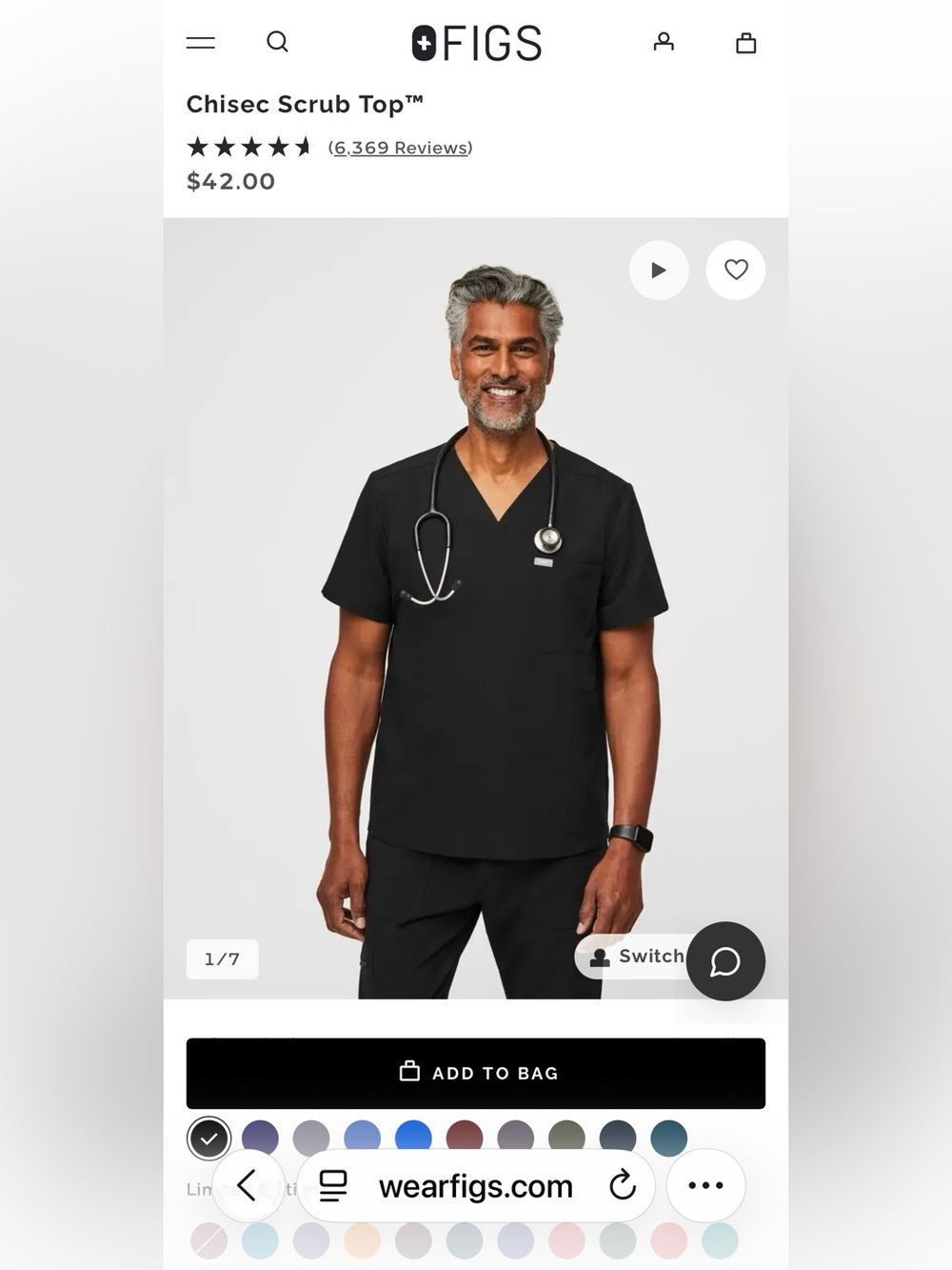 Figs Men’s Chisec Scrub Top — Black Medium Medtronic Embroidered above pocket